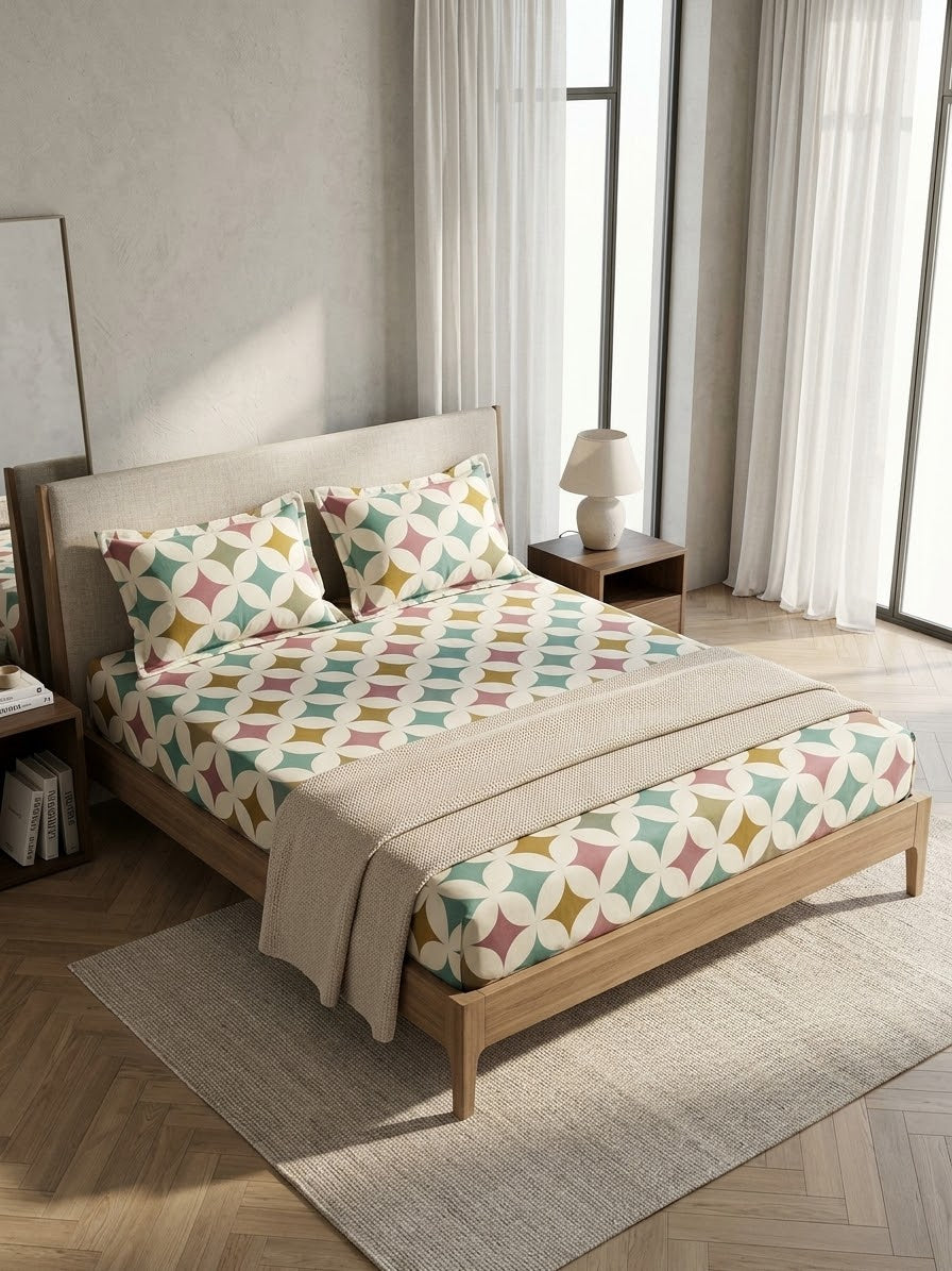 pure cotton stuff king size bed sheet with 2 pillow covers