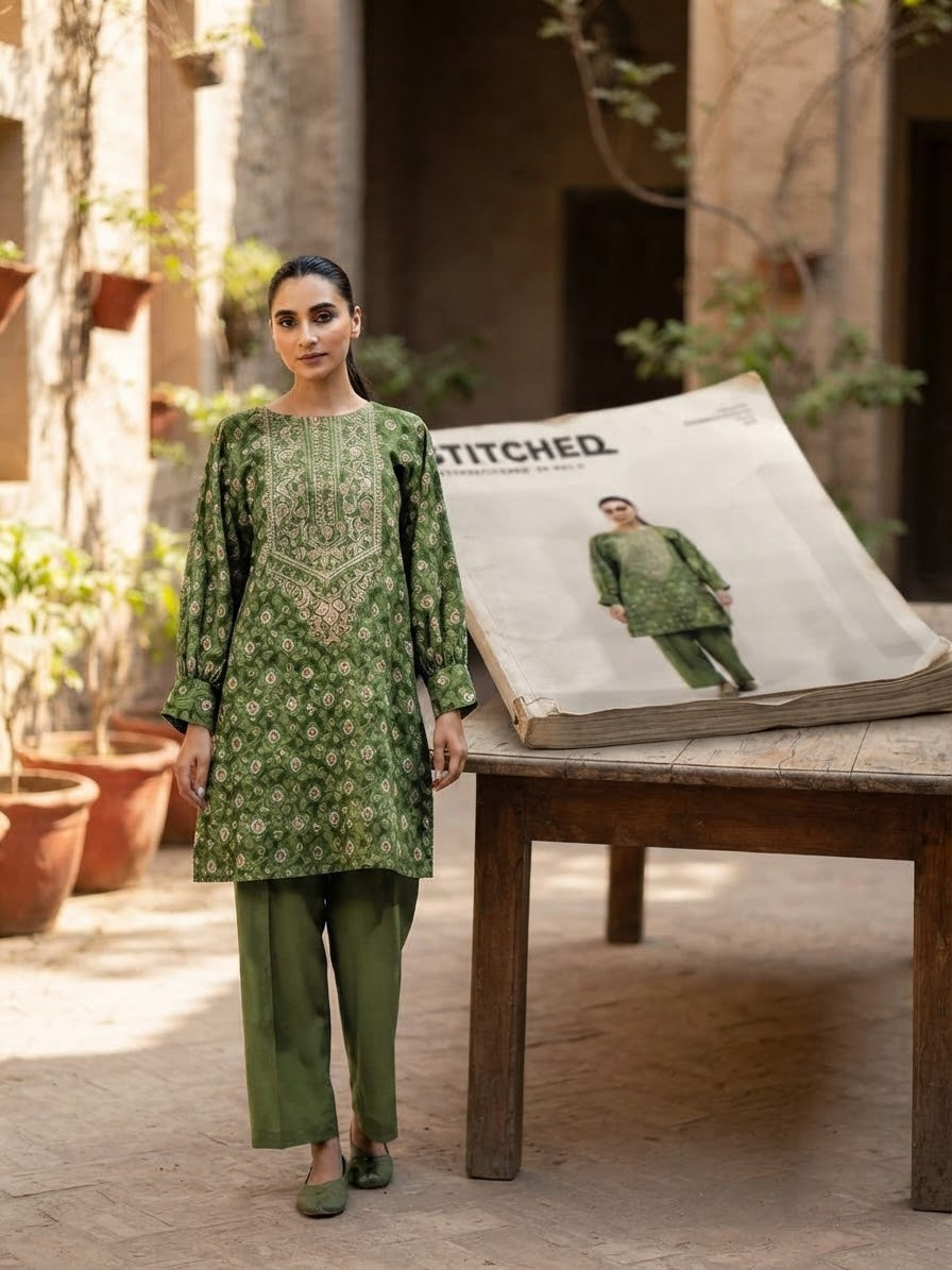 Beechtree embroided khadar 2pc shirt and trouser