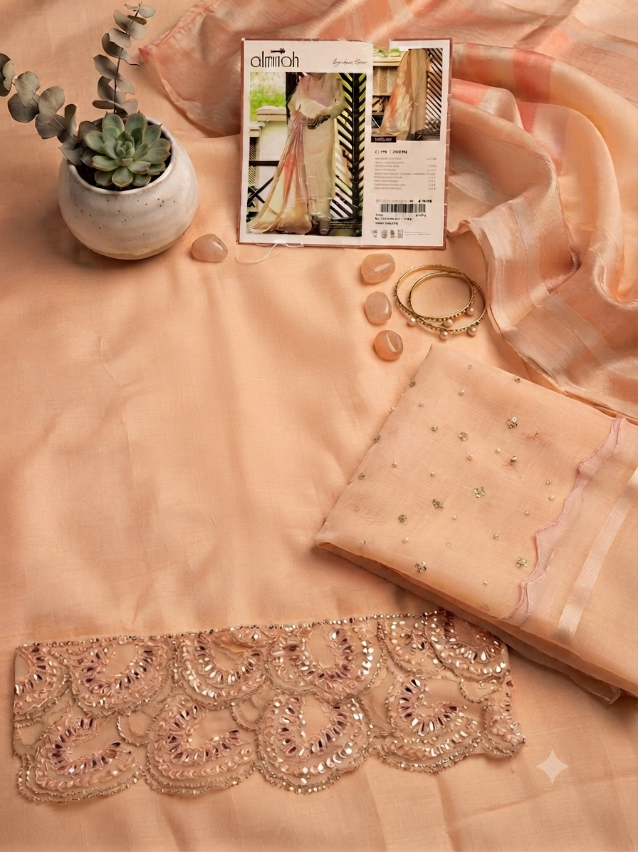 Sale viscose dyed shirt organza front upper embroided sleeves embroided bunch with dyed trouser