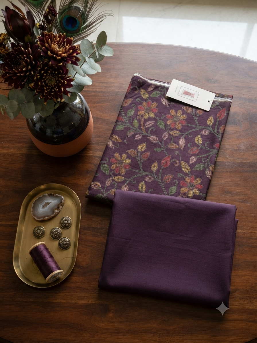 Ethnic silk lawn 2pc printed shirt plain trouser