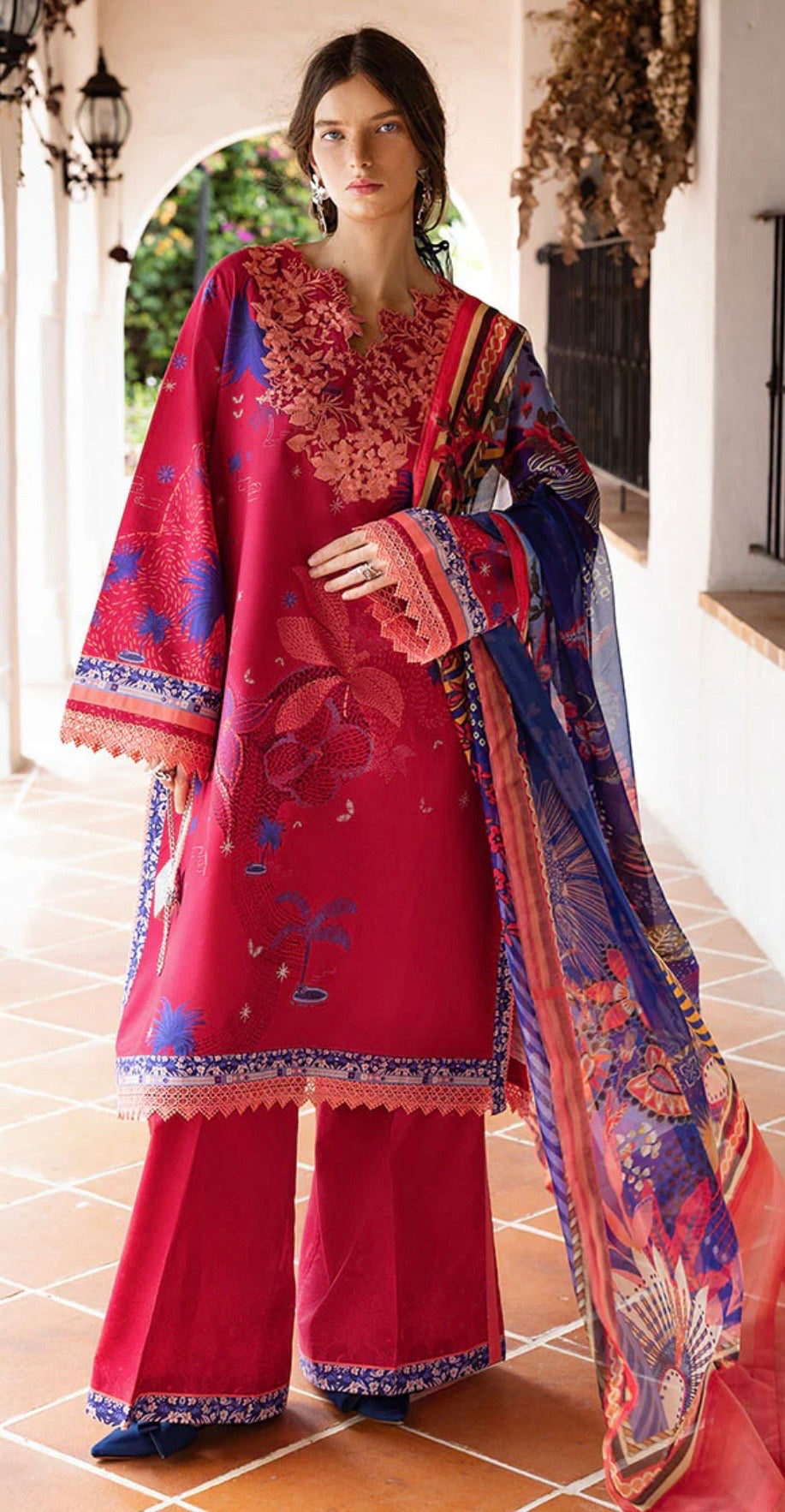 Mushq printed embroided lawn 2pc shirt trouser