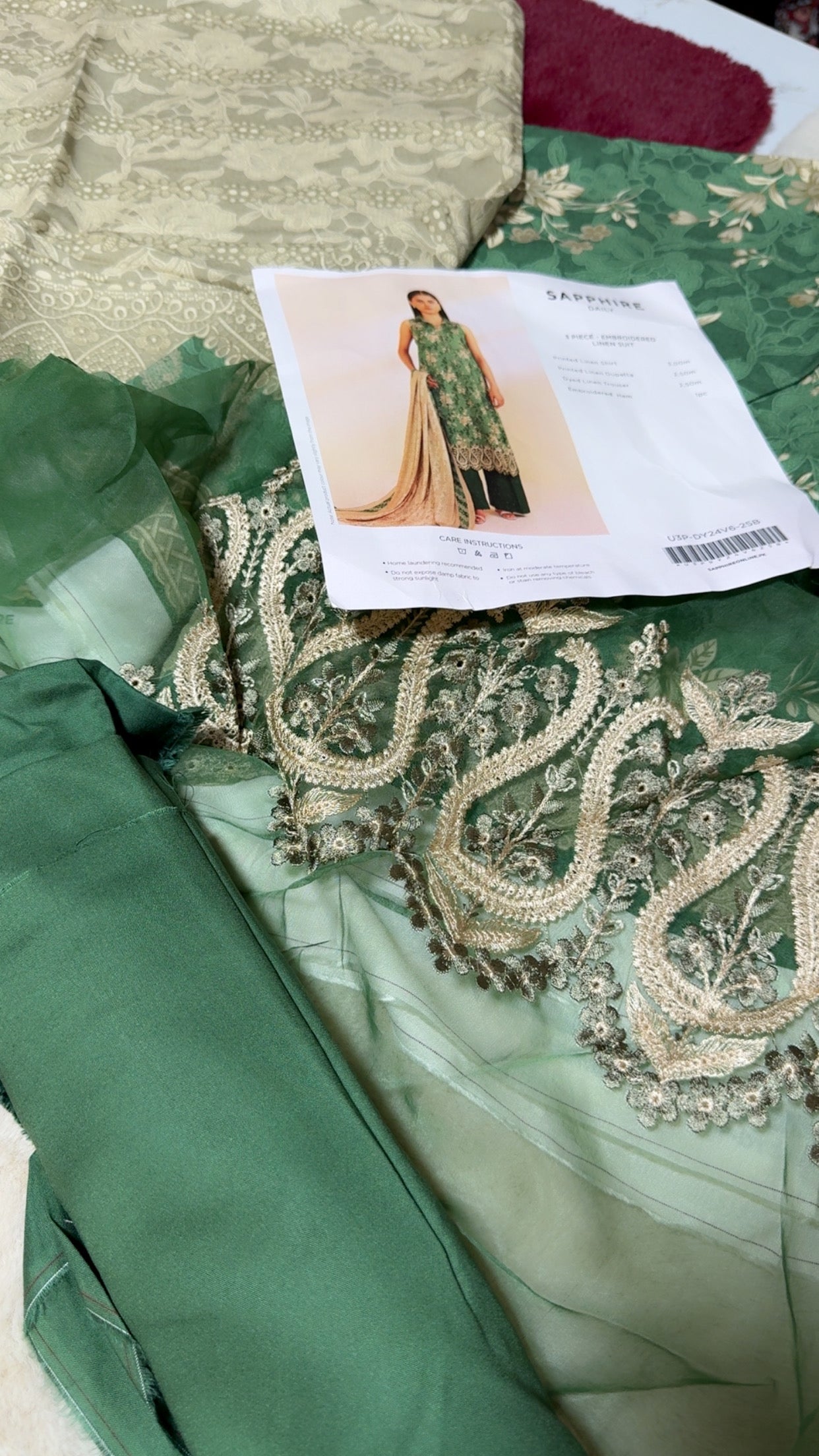 Sapphire linen embroided 3pc CLEARANCE