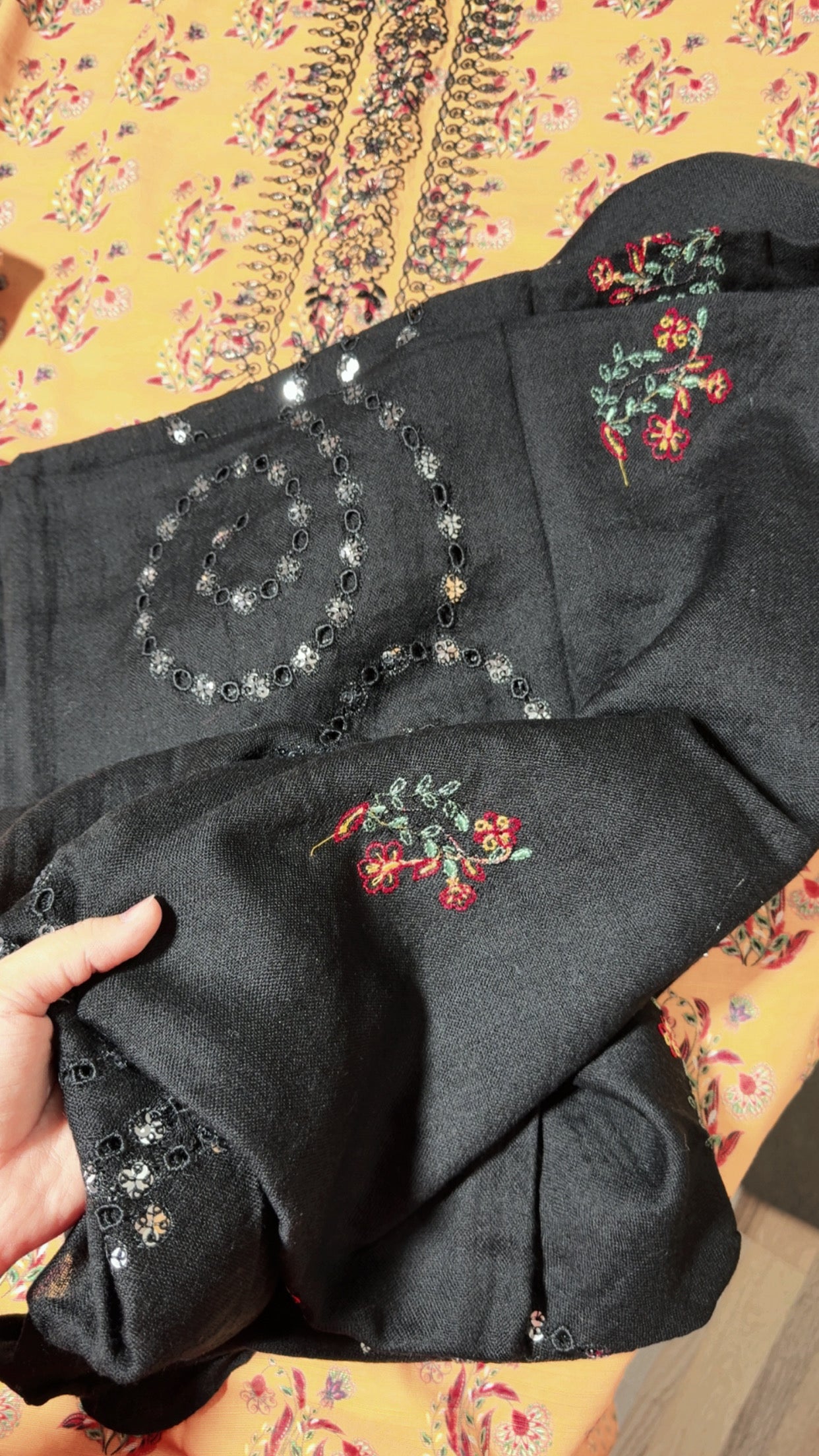 Embroided khadar 3pc with wool embroided shawl