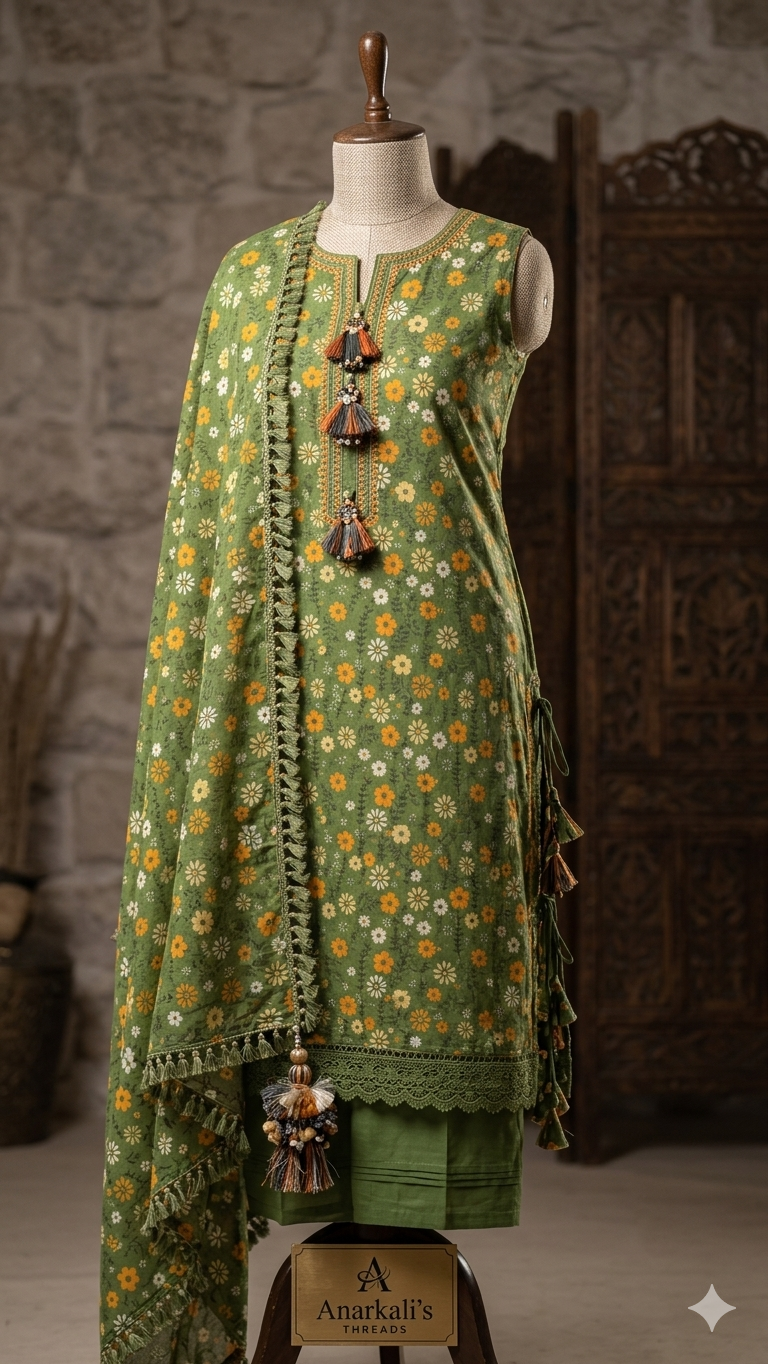 All over Printed lawn 2 PC unstitched shirt trouser (picture is for design refrence)