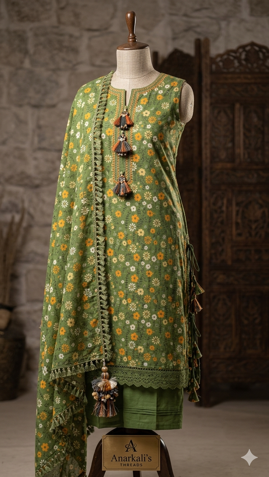 All over Printed lawn 2 PC unstitched shirt trouser (picture is for design refrence)