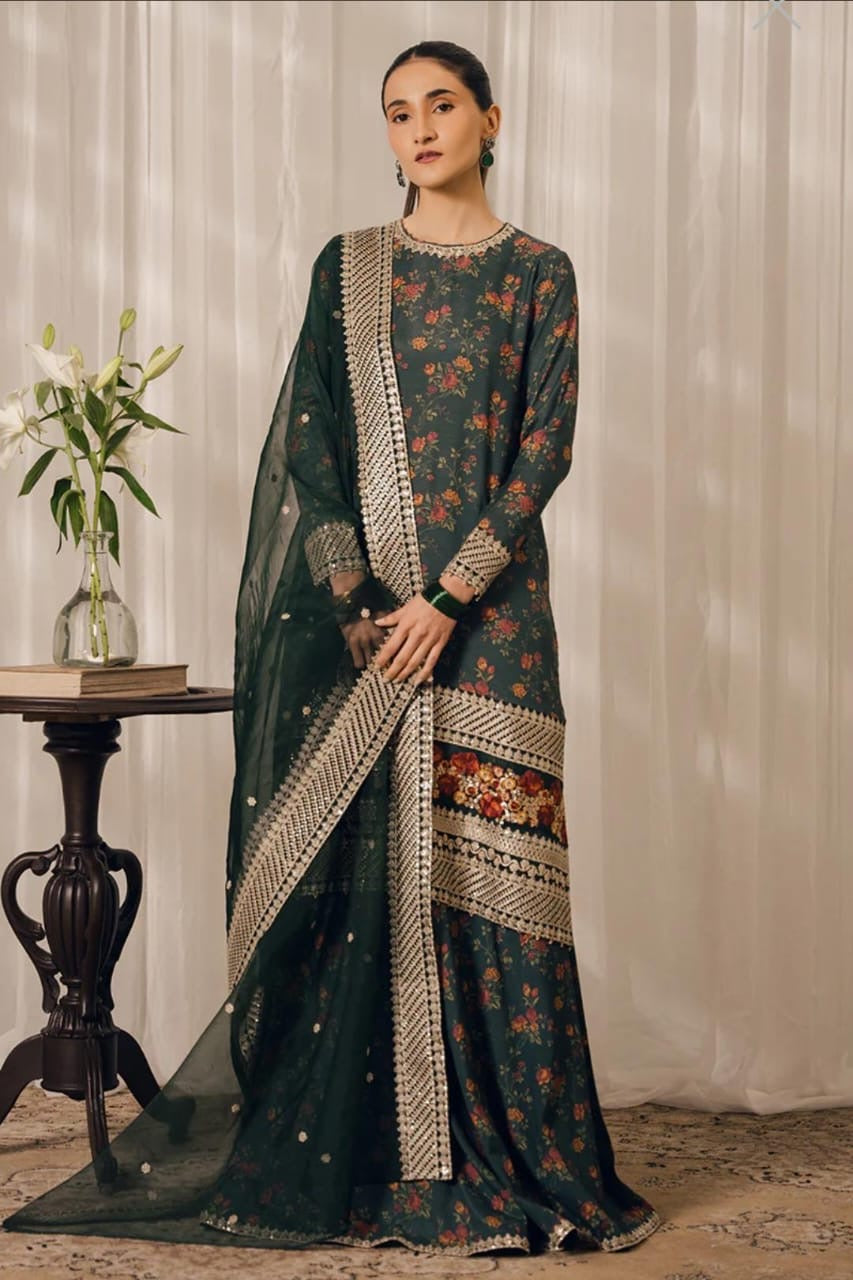 Cross stitch viscose raw silk 2pc printed