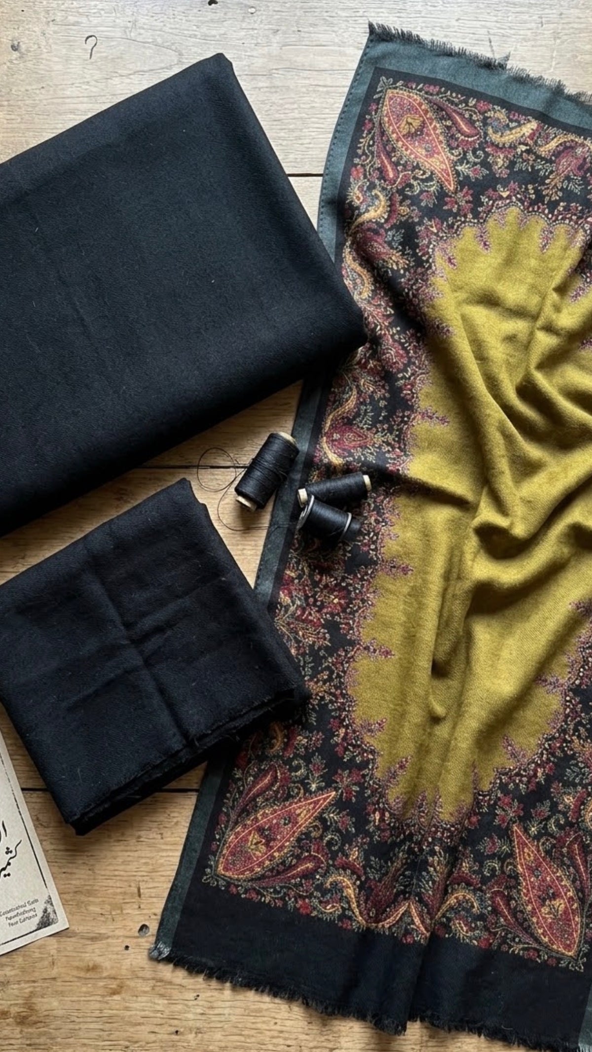 Hussain Rehar 3pc plain khadar shirt trouser with printed wool shawl