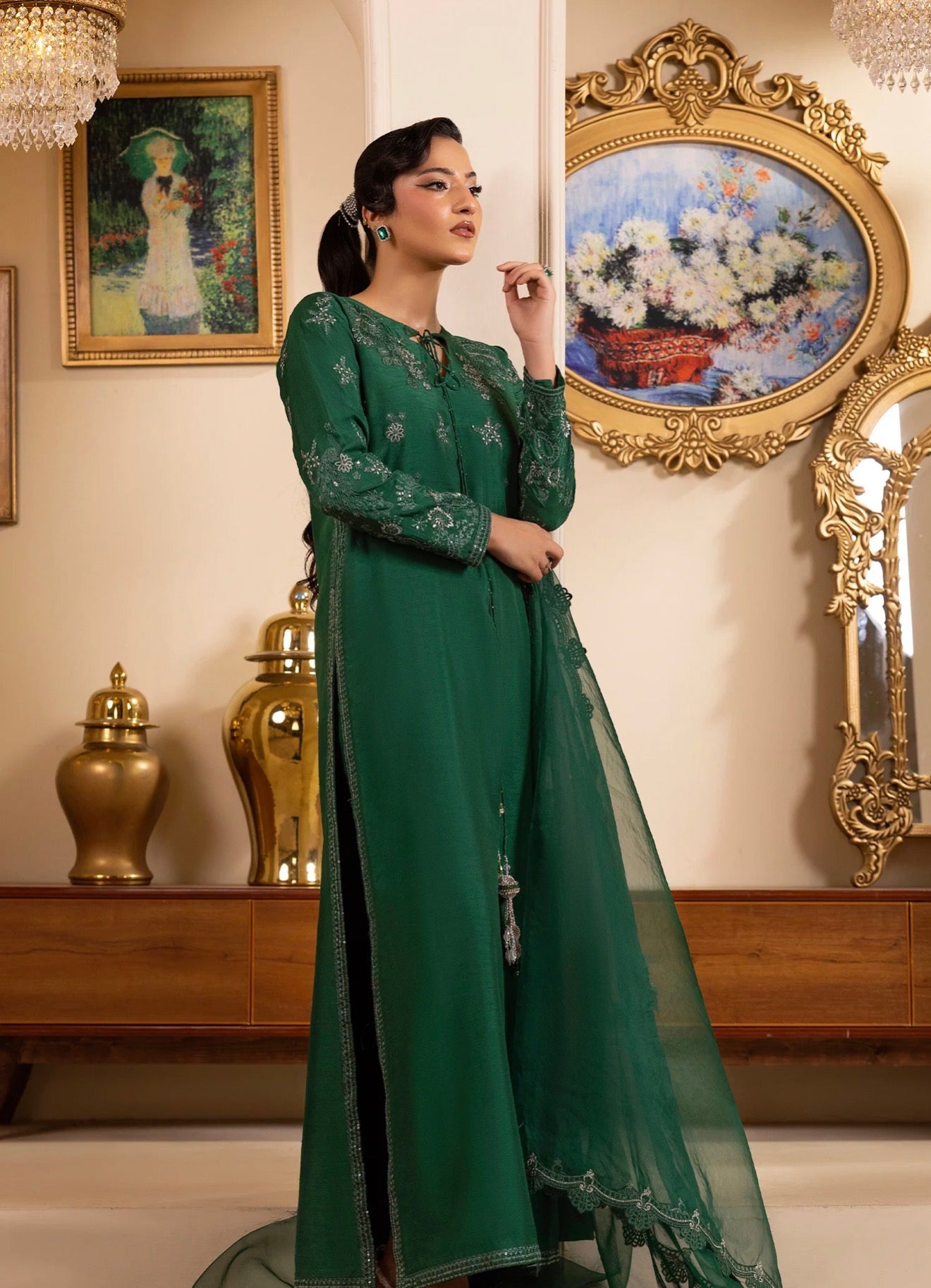 Teesq luxury embroided formal 3pc stitched(Emrled green?