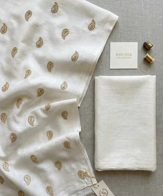 Raw silk embroided shirt trouser dyeable clearance sale