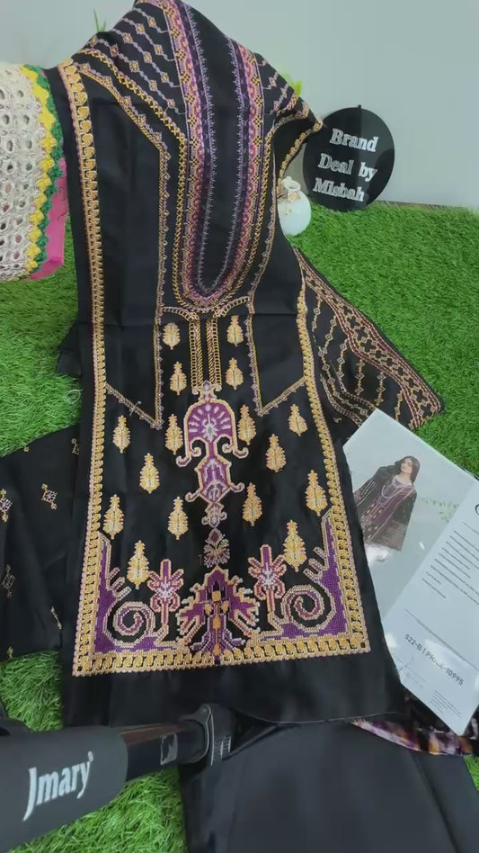 Bin ilyas luxury embroidered 3pc winter with velvet palachi shawl