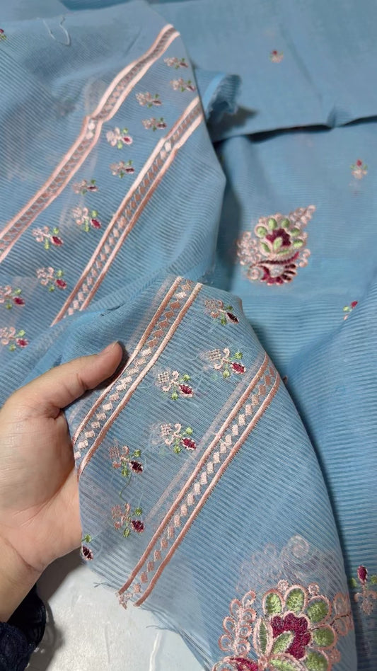 Sapphire festive collection embroided khaadi net shirt and duppata