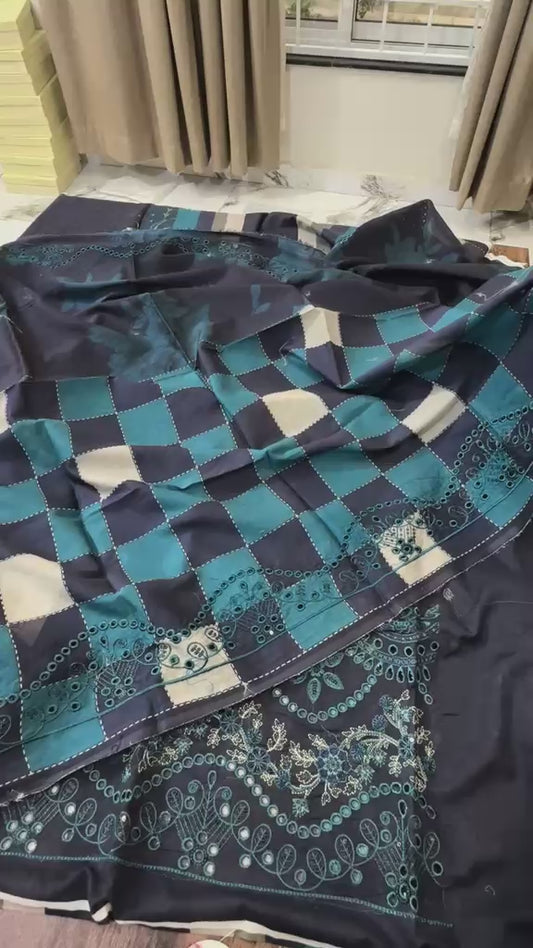 Riaz arts embroided lawn 3pc with embroided duppata