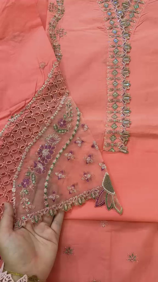 Luxury embroidered lawn 3pc stitched pret