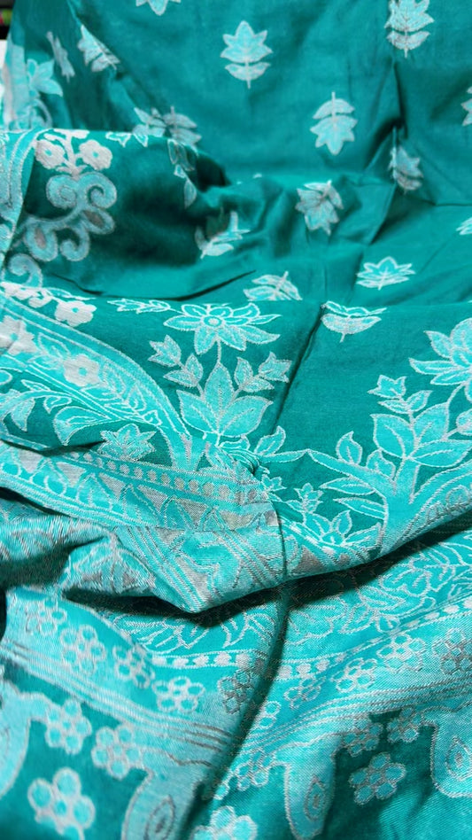 Maria b double sided luxury winter jacquard shawl big size peacock green shade