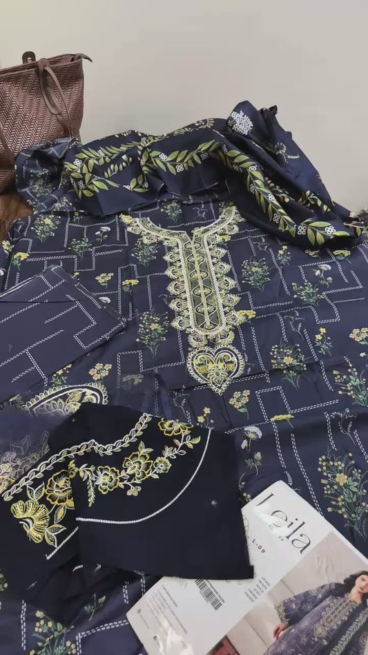 Leila by Mahnoor luxury embroidered lawn 3pc clearance sale