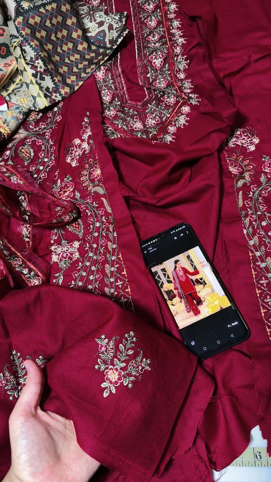 Riaz arts luxury embroided 3pc marina fabric