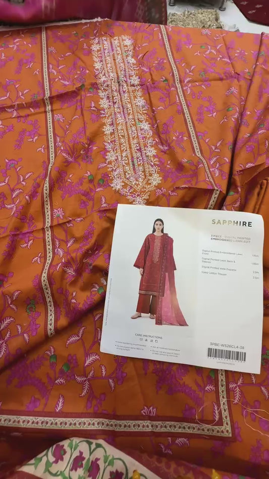 Sapphire embroided lawn 3pc