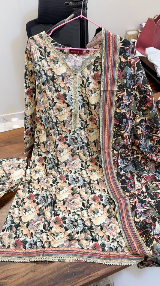 Bin saeed printed winter khaddar 3pc