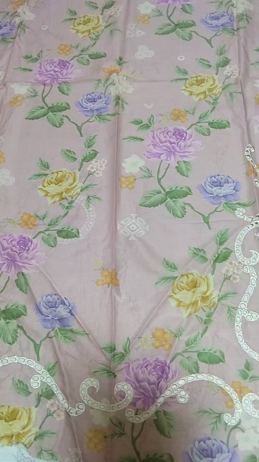 Sale nureh embroided lawn 3pc with plain trouser and printed chiffon dupatta
