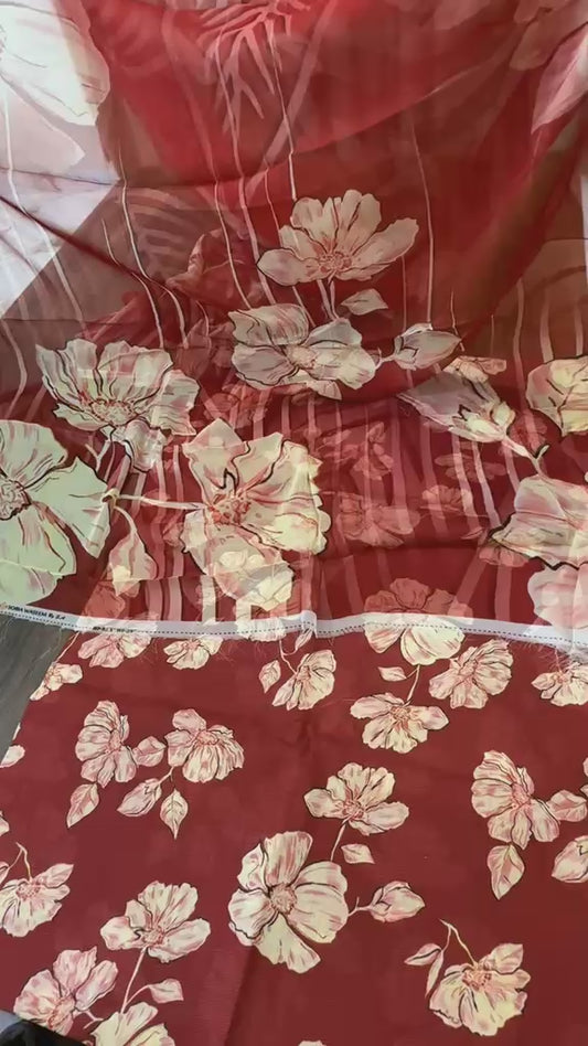 Premium lawn 3pc with pure bamber chiffon duppata red