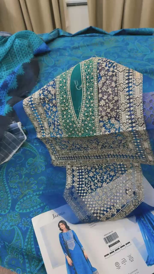 Jazmine printed lawn 3pc with embroidered patches