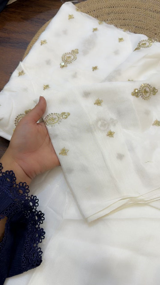 Embroided raw silk 2pc dyeable