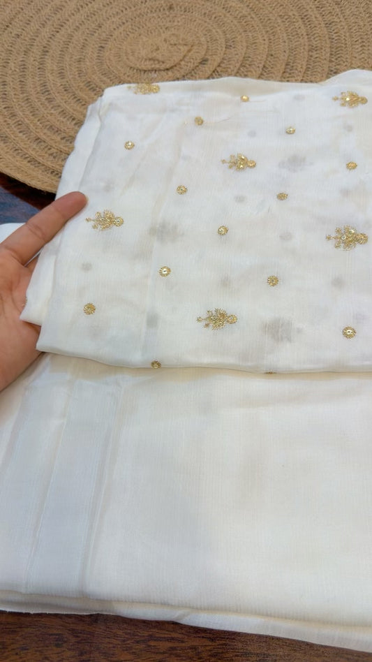 Embroided raw silk 2pc dyeable