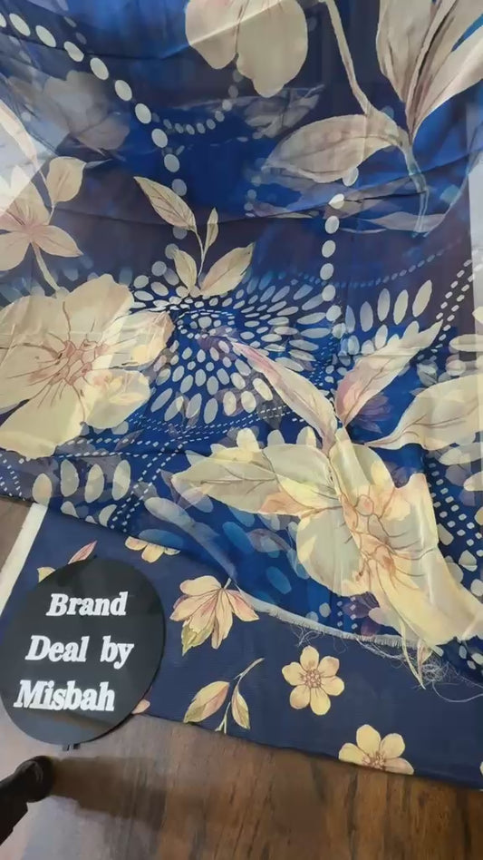 Premium lawn 3pc with pure bamber chiffon duppata blue
