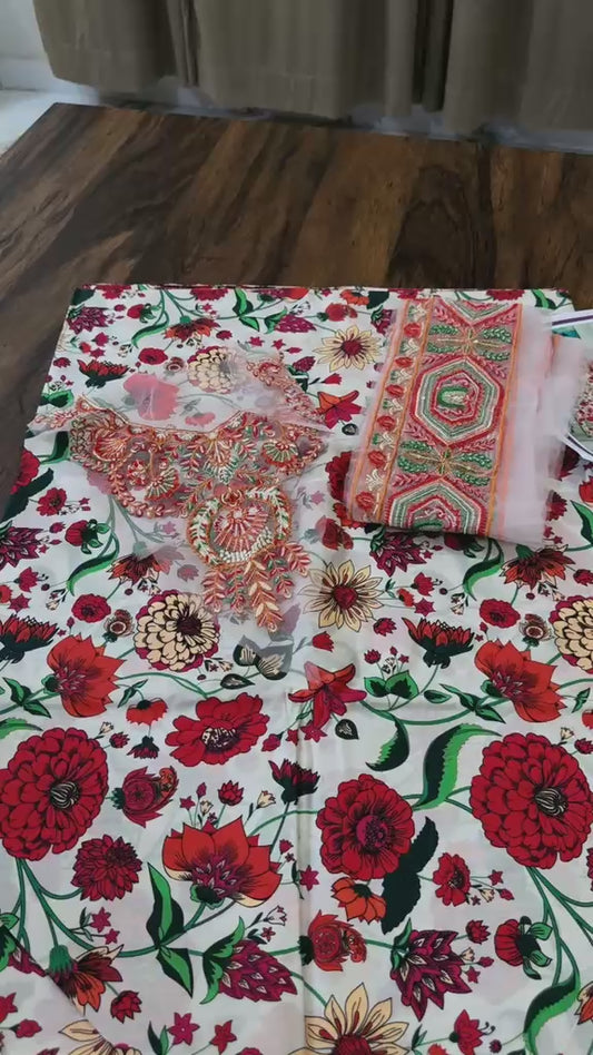 All over printed lawn 2pc with patch