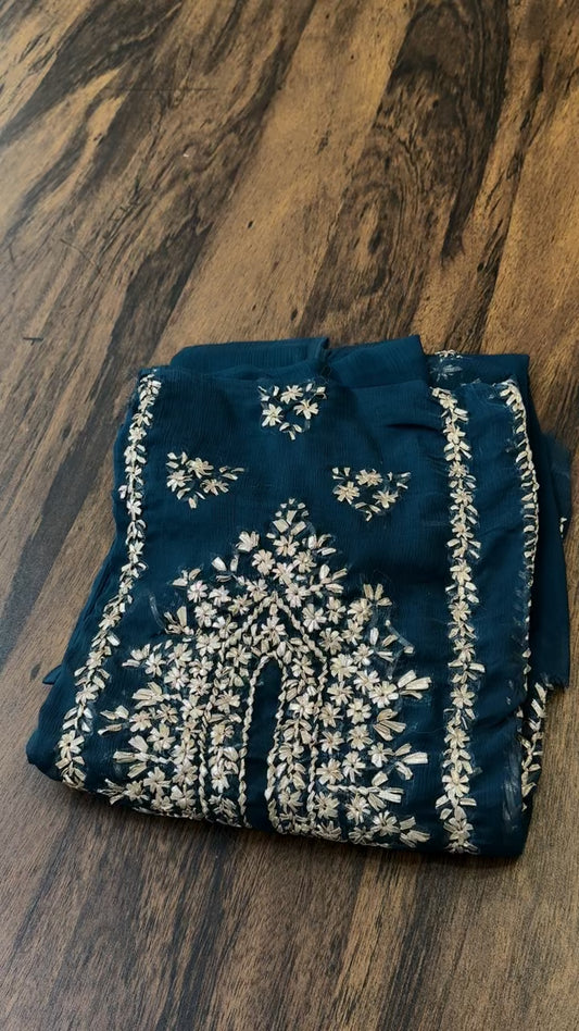 Teal blue Luxury chiffon gotta work shirt duppata