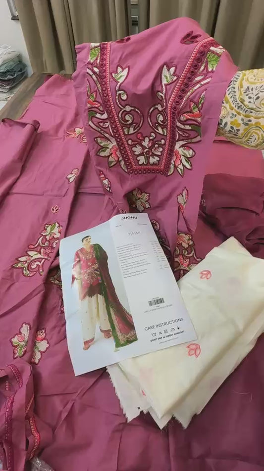 Hussain rehar jugnu collection embroidered lawn 3pc