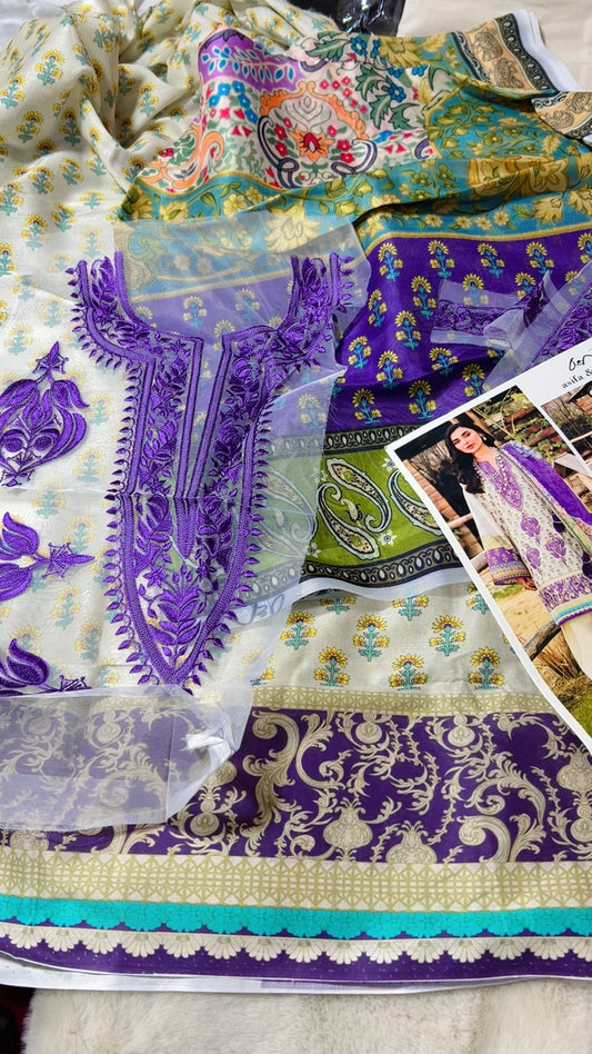 Asifa nabeel embroided lawn 3pc