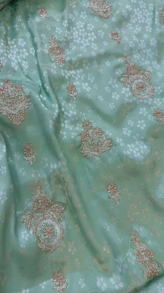 Chaina Patti embroided silk 2 pc aqua