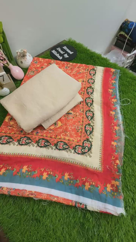 Hussain rehar khaddar 3 pc plain shirt trouser with printed shawl