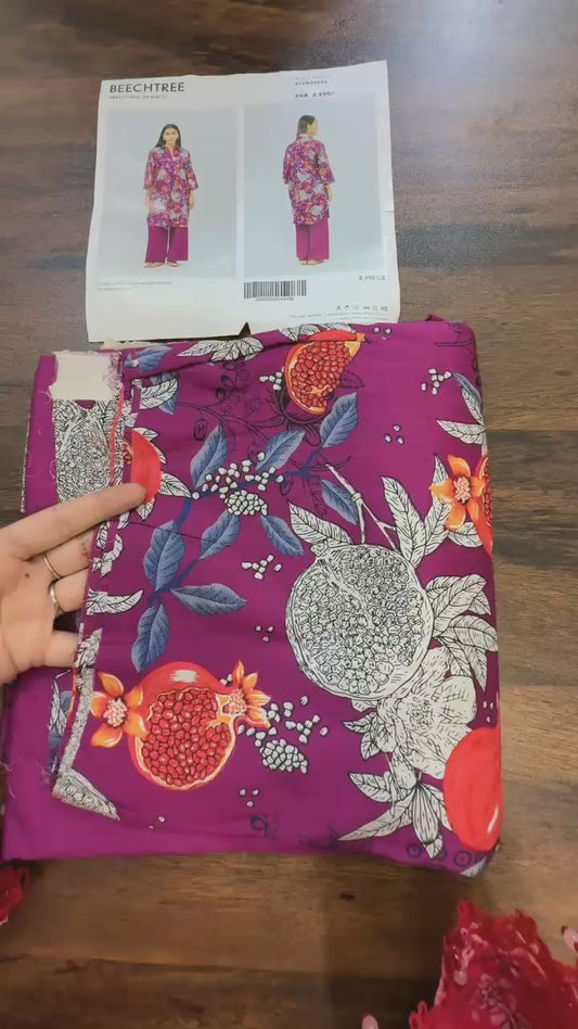 Beech tree printed 2 pc cotton Satin