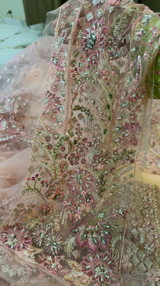 Ezra luxury embroided bridal 3pc 70% off with plain raw silk trouser