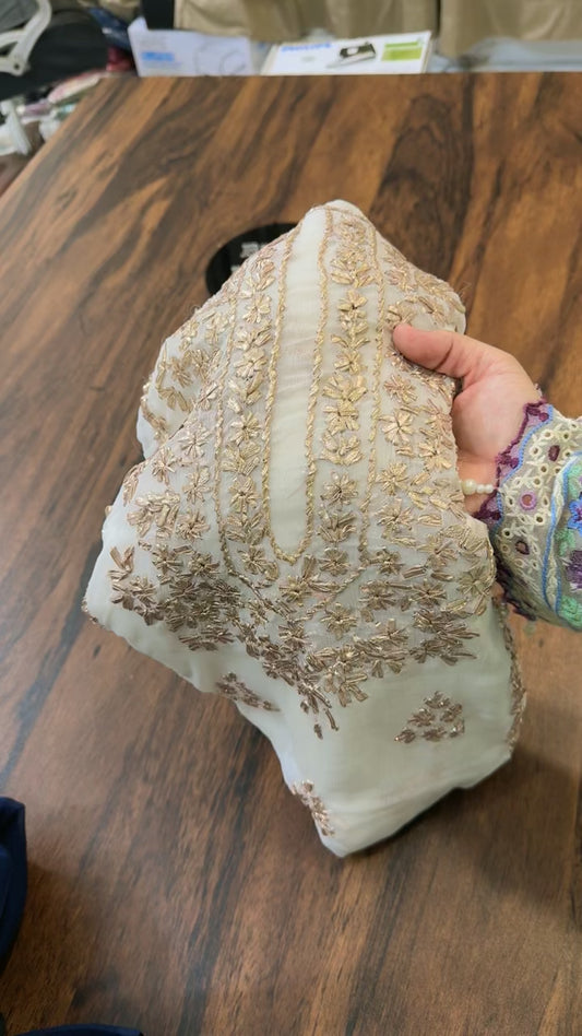 White luxury chiffon gotta work shirt and duppata