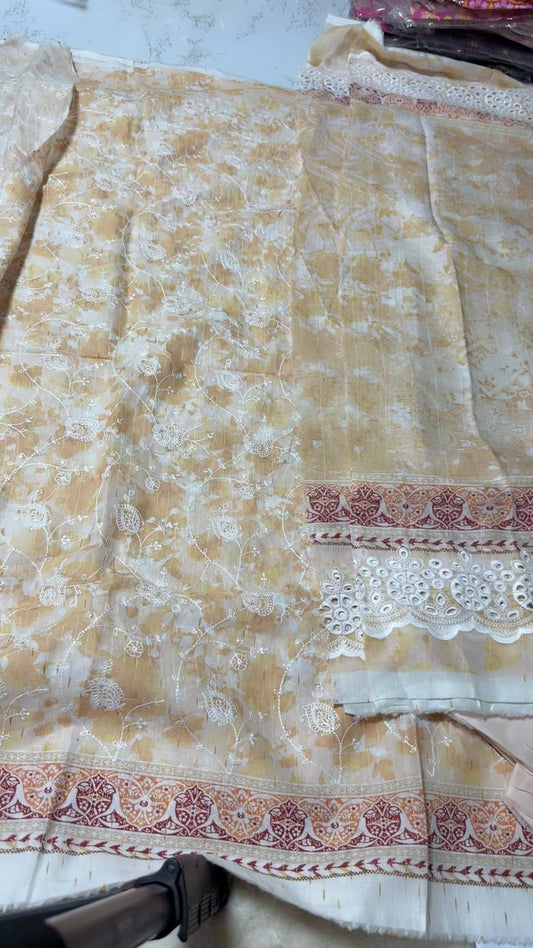Nureh luxury lawn embroided 3pc with embroided duppata