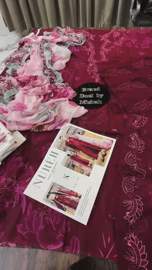 Nureh luxury embroided lawn 3pc