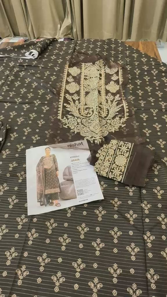 Nishat printed lawn 3pc with patches