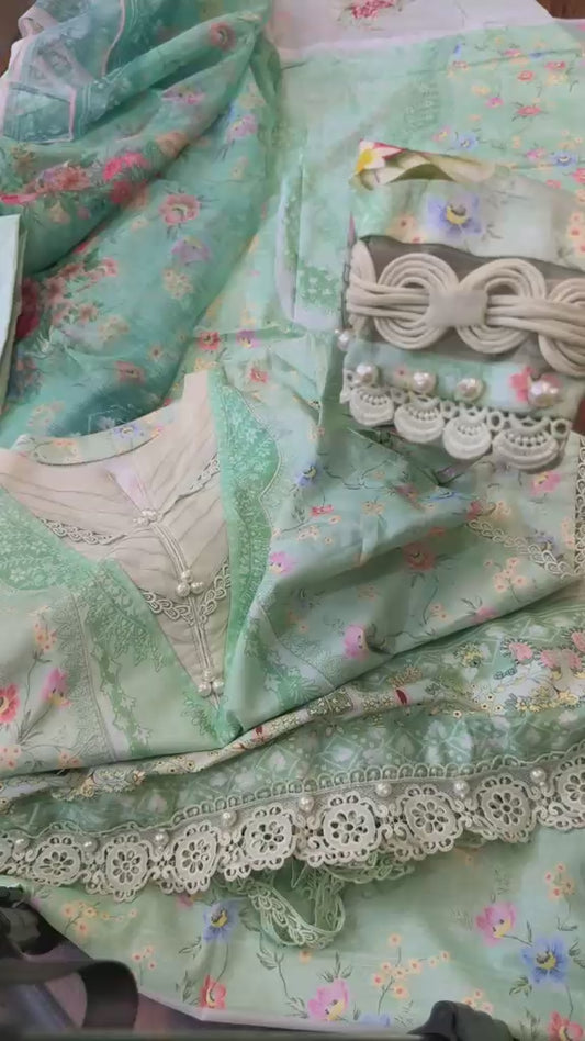 Tessa printed lawn 3pc with laces Unstitched