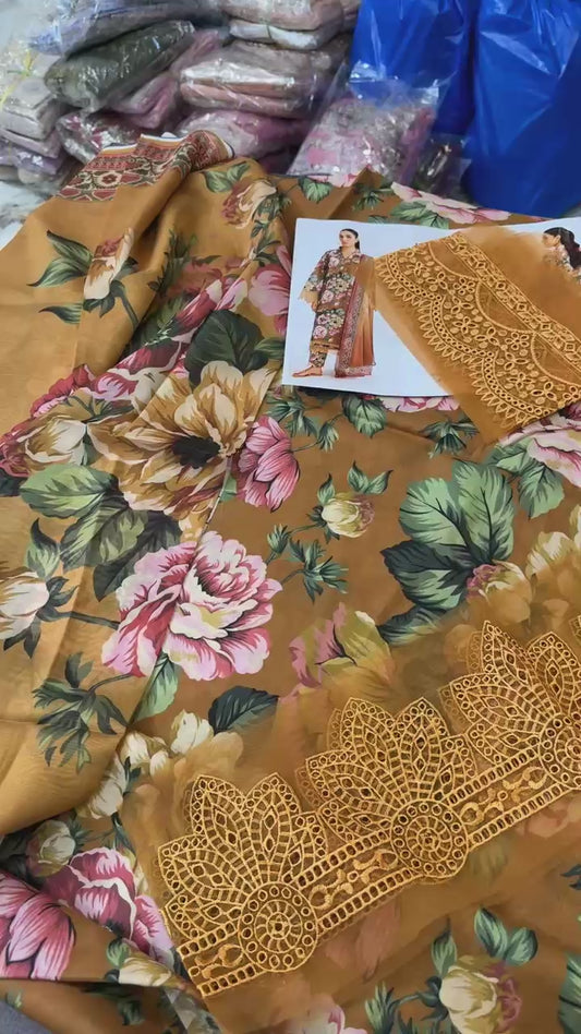 Farasha by baroque printed lawn 3pc with patches