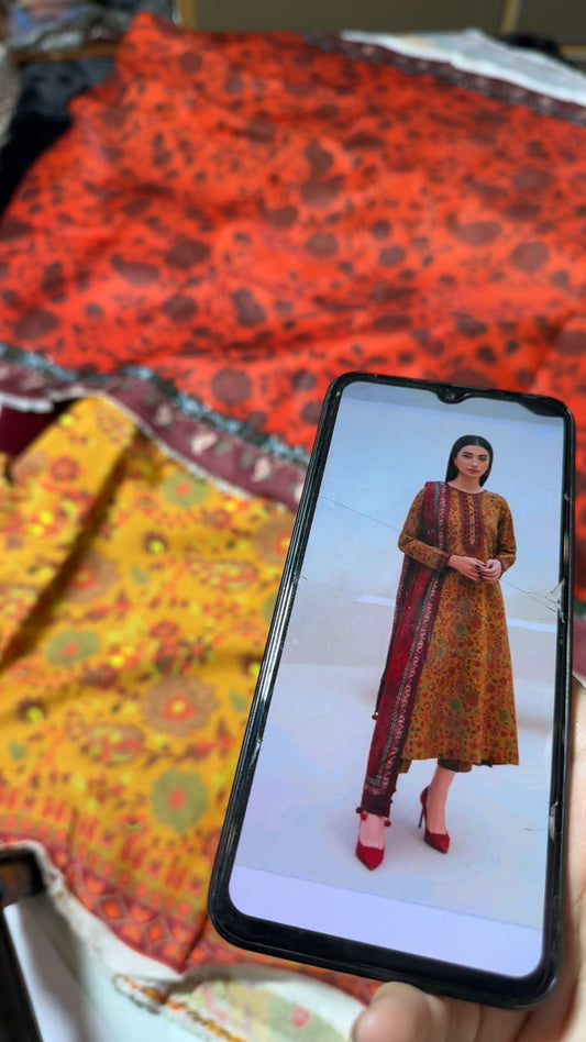 Baroque printed winter 3pc with shawl