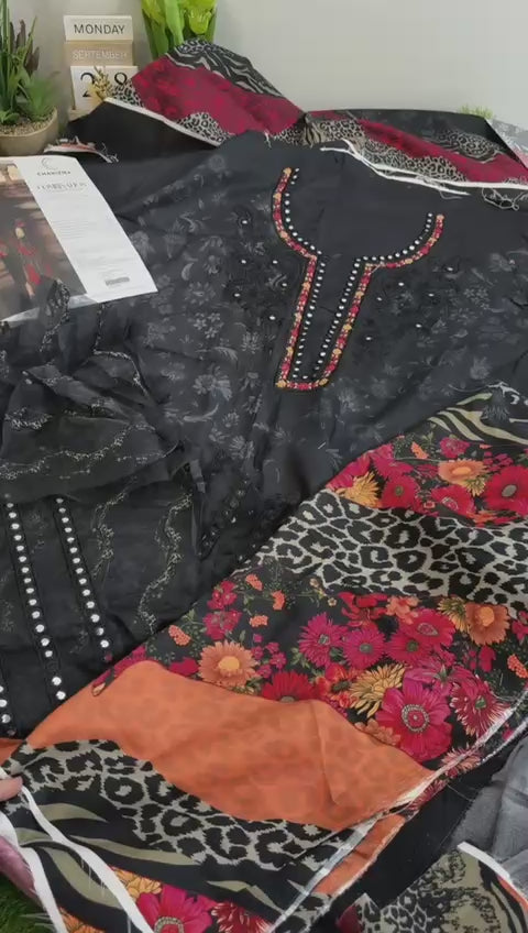 Charizma combination 3 pc embroidered linen with embroidered Irish linen shawl