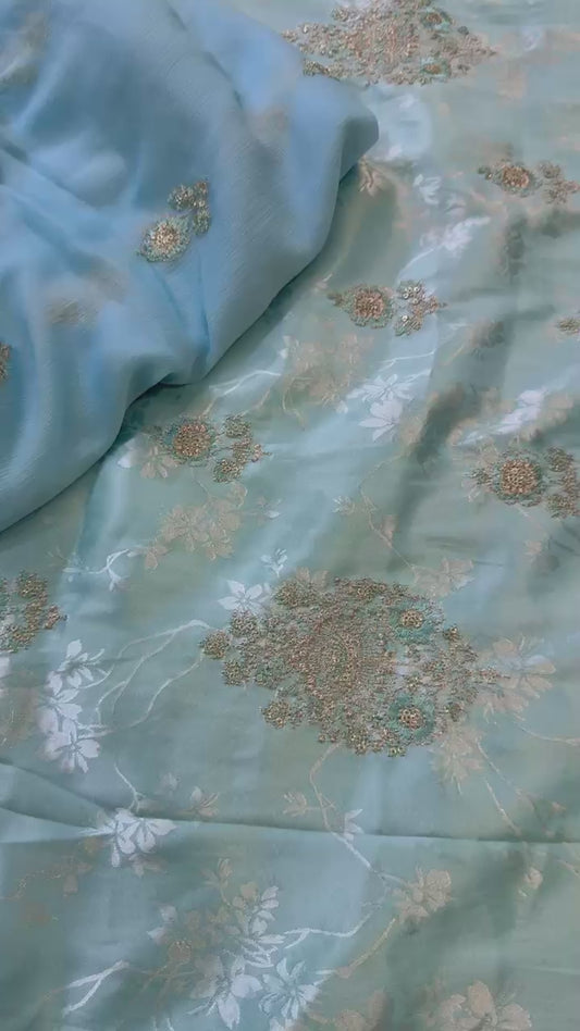 Chaina Patti embroided silk 2 pc ferozi