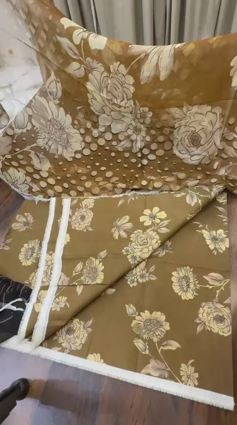 Premium lawn 3pc with pure bamber chiffon duppata brown
