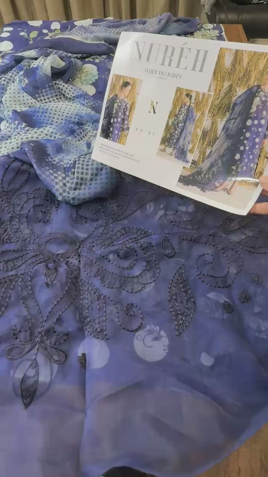 Nureh luxury embroided lawn 3pc