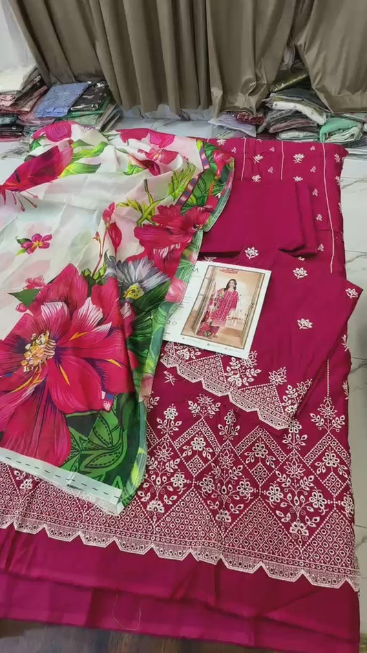 Rajbari luxury embroidered lawn 3pc
