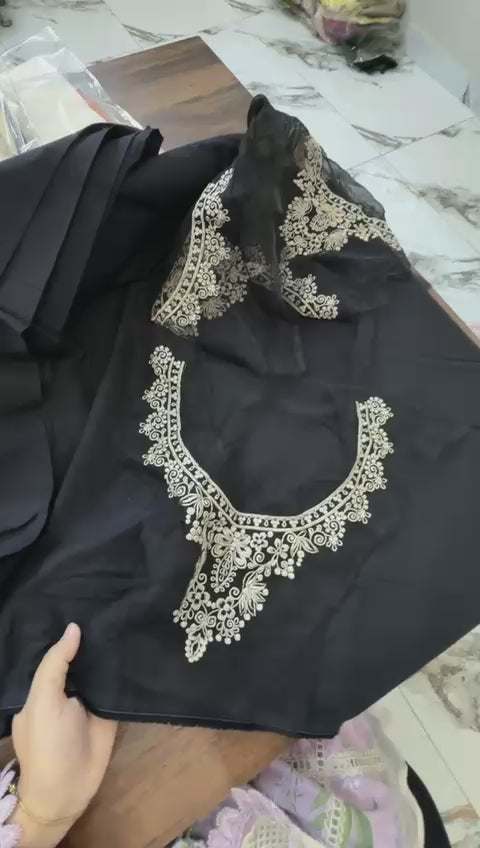 Maria b plain lawn 2pc black with embroidered patches