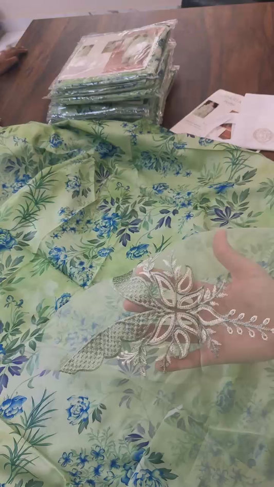 Nureh Riaz arts printed lawn shirt with patches on clearance